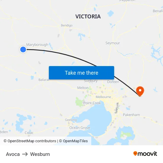 Avoca to Wesburn map