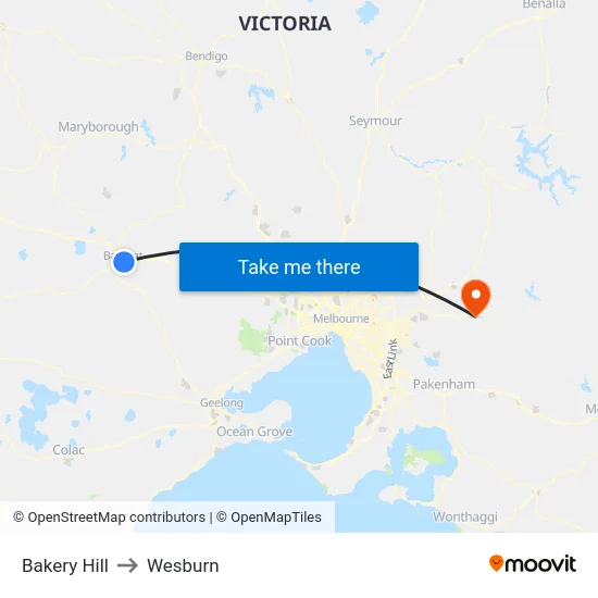 Bakery Hill to Wesburn map