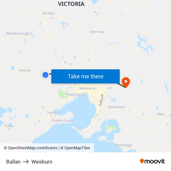 Ballan to Wesburn map