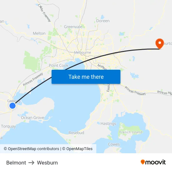 Belmont to Wesburn map