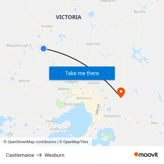 Castlemaine to Wesburn map