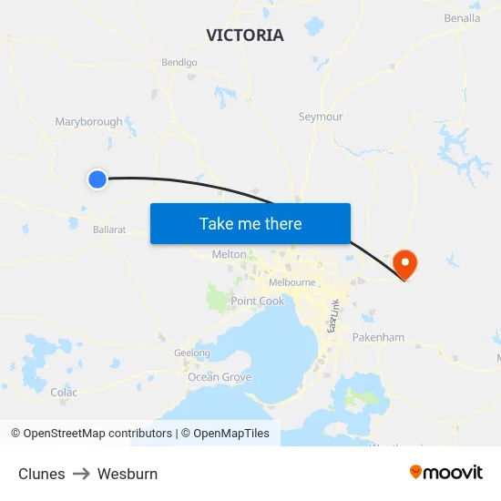 Clunes to Wesburn map