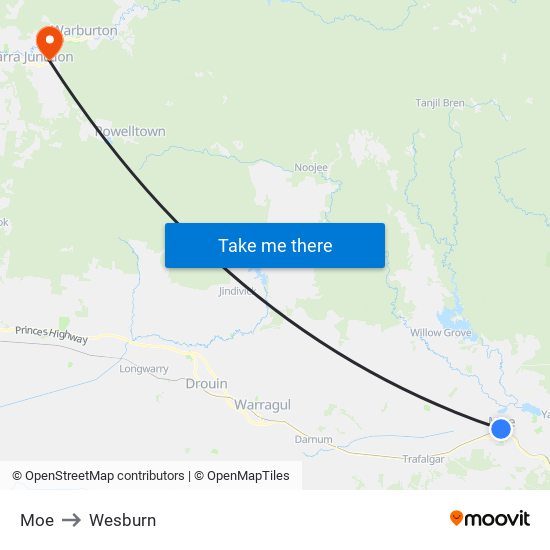 Moe to Wesburn map