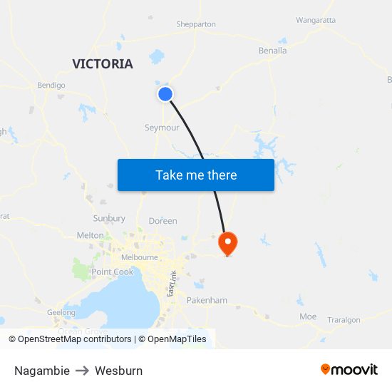 Nagambie to Wesburn map