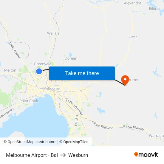 Melbourne Airport - Bal to Wesburn map