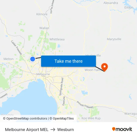 Melbourne Airport MEL to Wesburn map