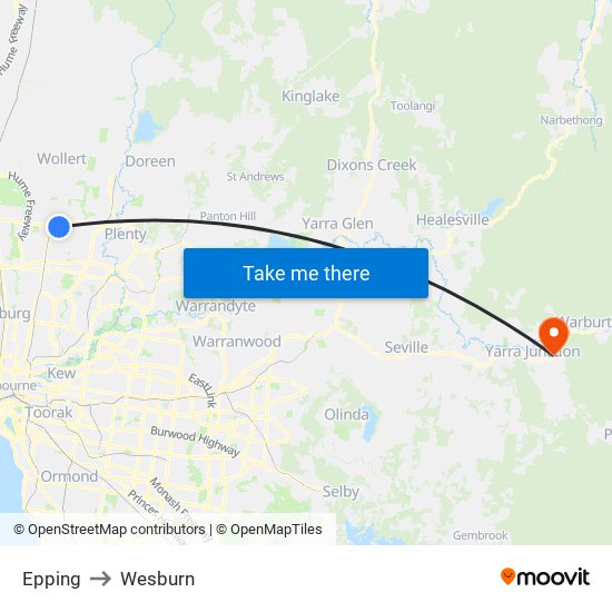 Epping to Wesburn map