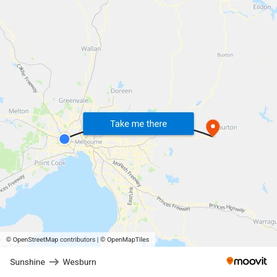 Sunshine to Wesburn map