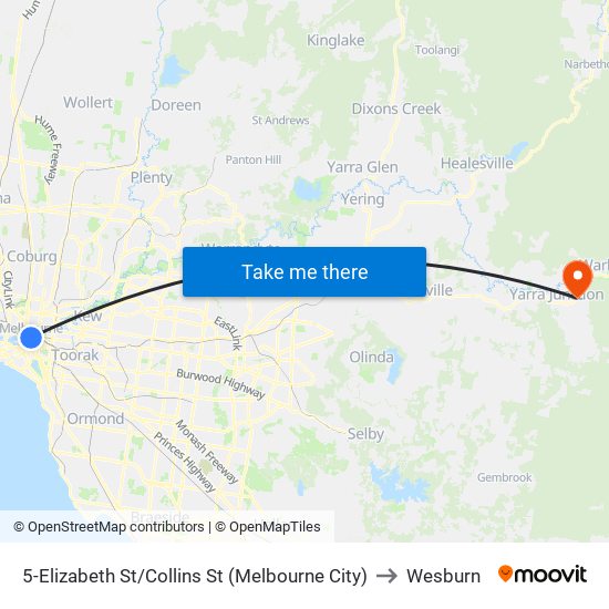 5-Elizabeth St/Collins St (Melbourne City) to Wesburn map