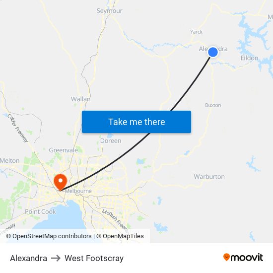 Alexandra to West Footscray map