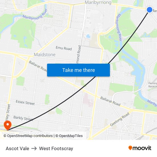 Ascot Vale to West Footscray map