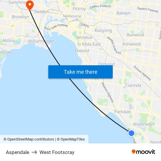 Aspendale to West Footscray map
