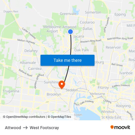 Attwood to West Footscray map