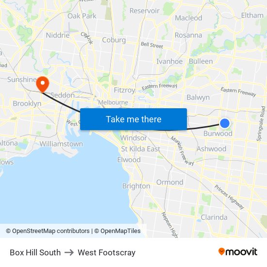 Box Hill South to West Footscray map