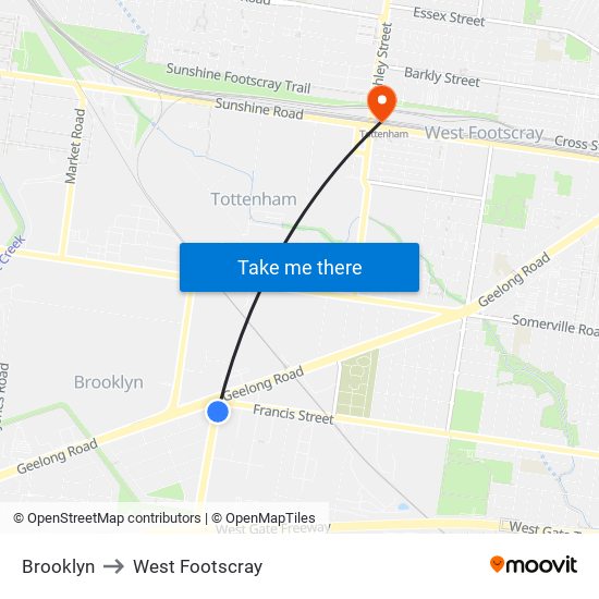 Brooklyn to West Footscray map