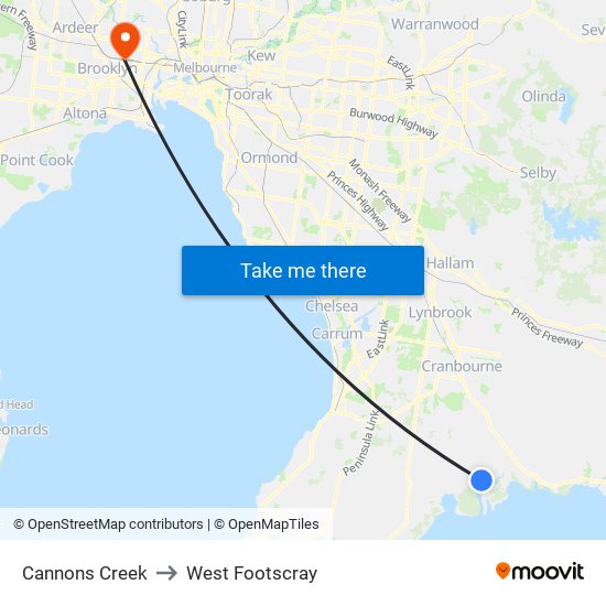 Cannons Creek to West Footscray map