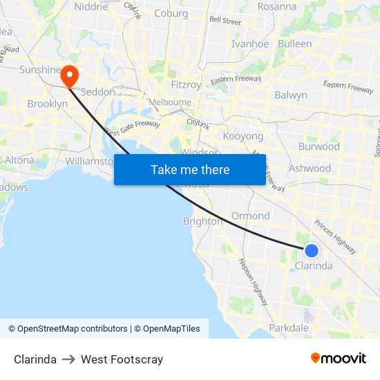 Clarinda to West Footscray map