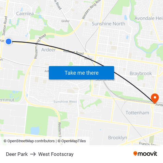 Deer Park to West Footscray map