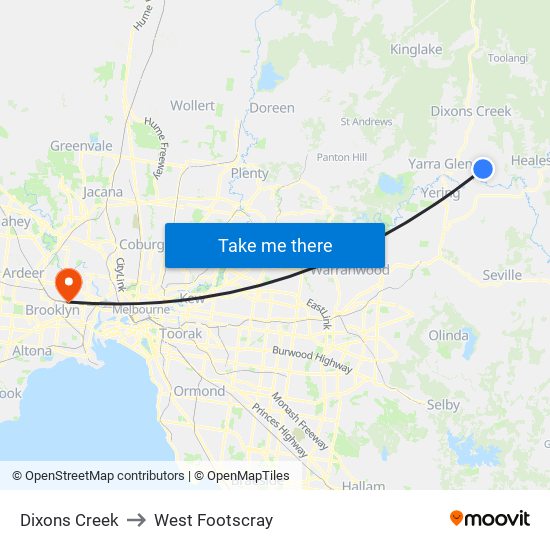 Dixons Creek to West Footscray map