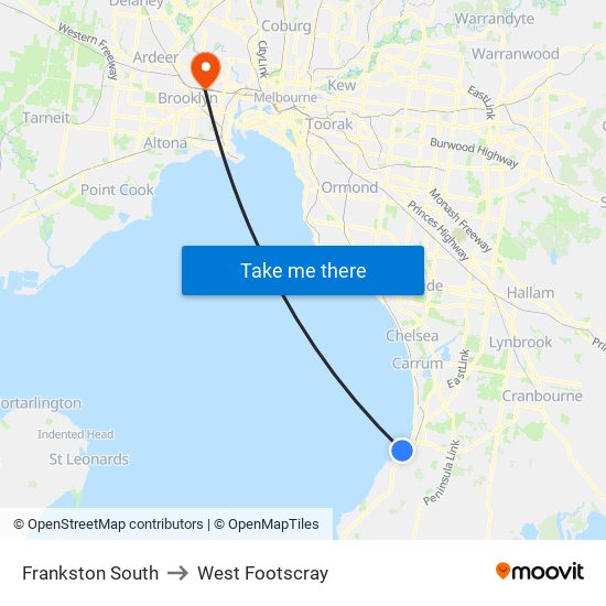 Frankston South to West Footscray map