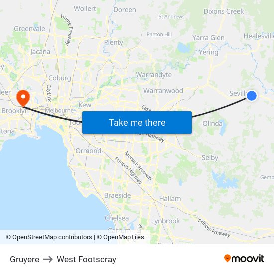Gruyere to West Footscray map