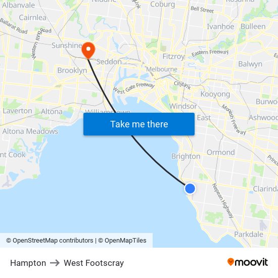 Hampton to West Footscray map