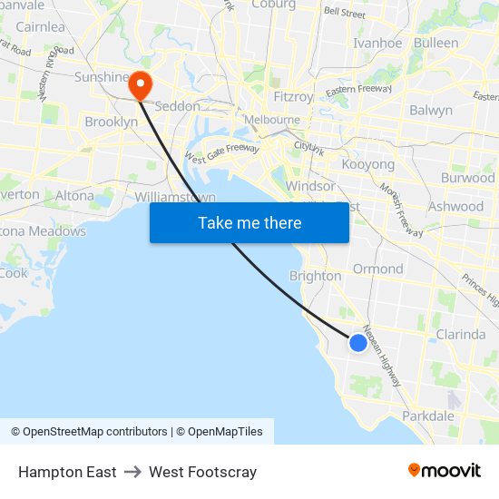 Hampton East to West Footscray map