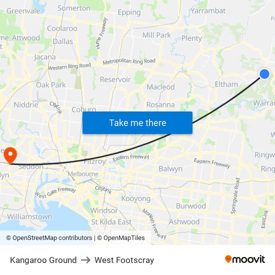 Kangaroo Ground to West Footscray map