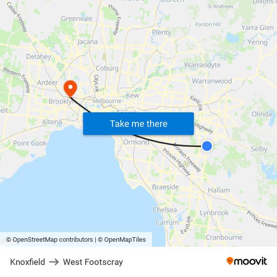 Knoxfield to West Footscray map