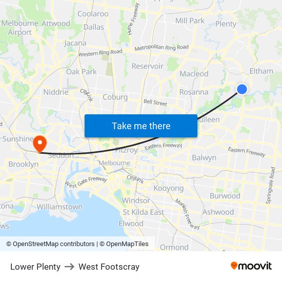 Lower Plenty to West Footscray map