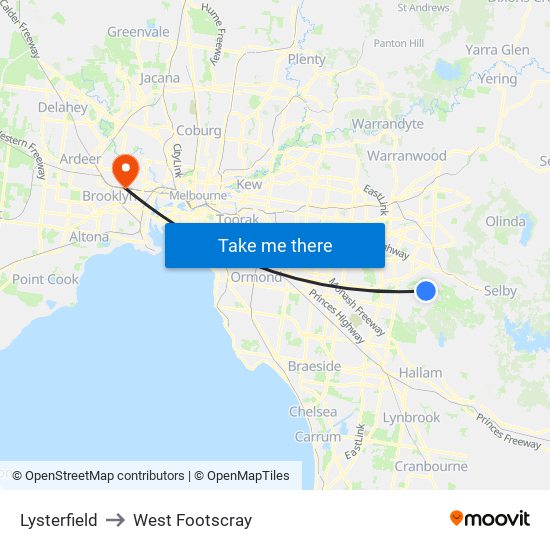 Lysterfield to West Footscray map