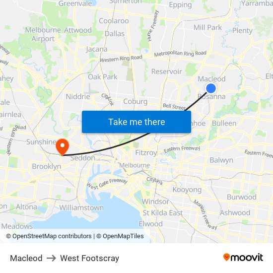 Macleod to West Footscray map