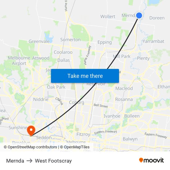 Mernda to West Footscray map