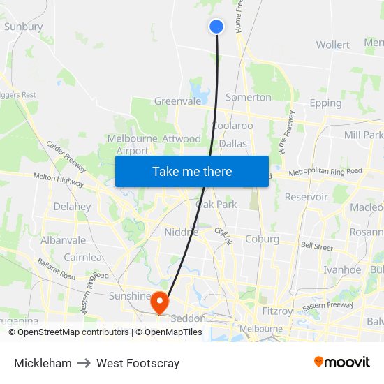 Mickleham to West Footscray map