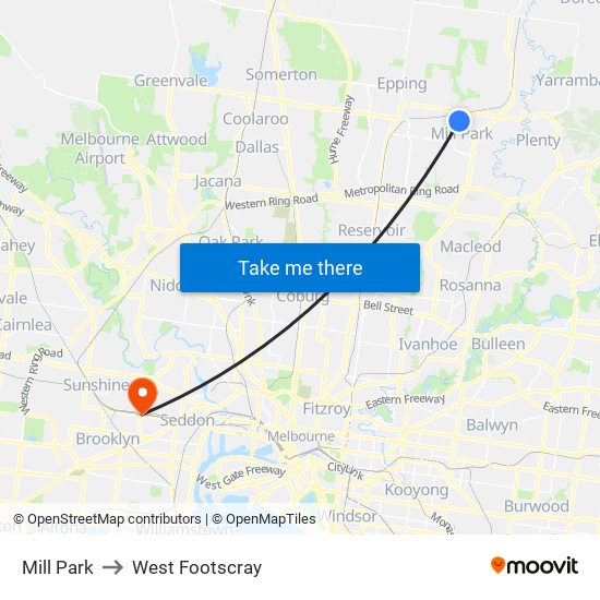 Mill Park to West Footscray map