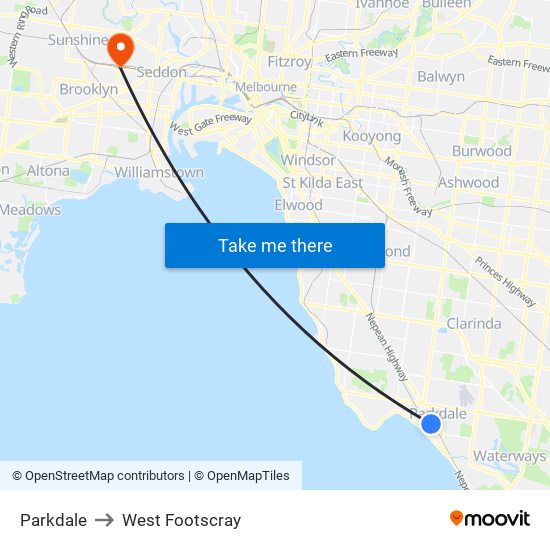 Parkdale to West Footscray map