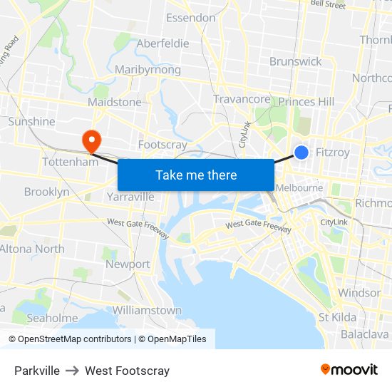 Parkville to West Footscray map