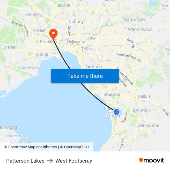 Patterson Lakes to West Footscray map