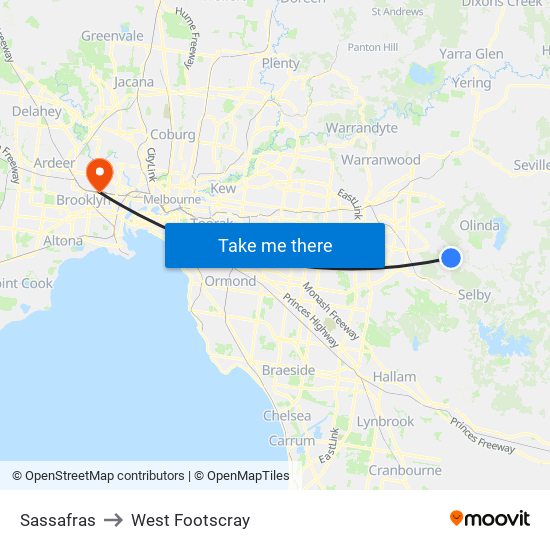 Sassafras to West Footscray map