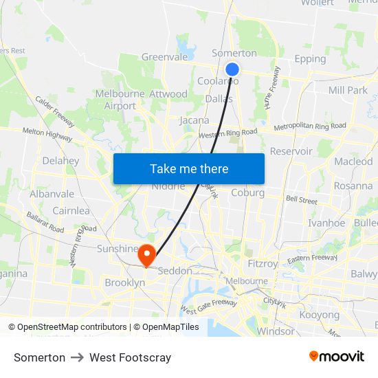 Somerton to West Footscray map