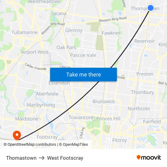 Thomastown to West Footscray map