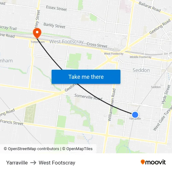 Yarraville to West Footscray map