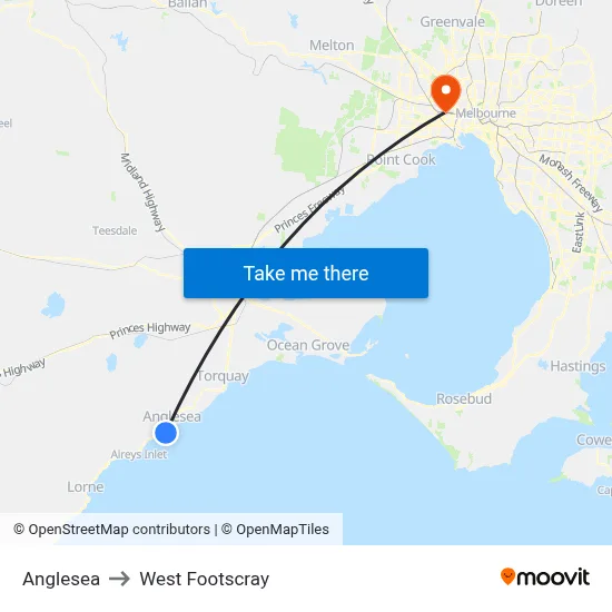 Anglesea to West Footscray map