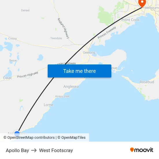 Apollo Bay to West Footscray map