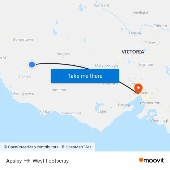 Apsley to West Footscray map