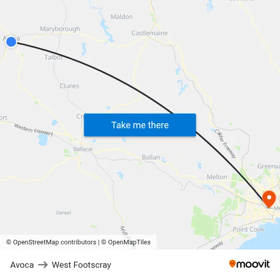 Avoca to West Footscray map
