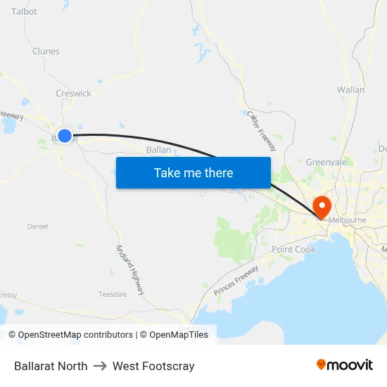 Ballarat North to West Footscray map