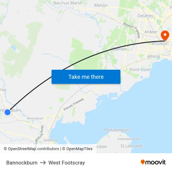 Bannockburn to West Footscray map