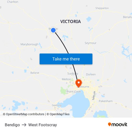 Bendigo to West Footscray map