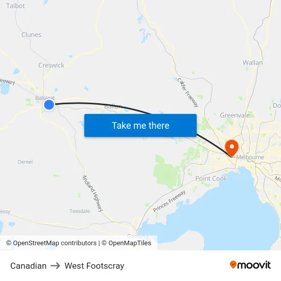 Canadian to West Footscray map